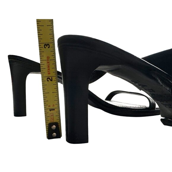 Lauren Ralph Lauren Black Leather Sandals Slip On GALAN Croc-Embossed Straps 8 - Picture 6 of 9